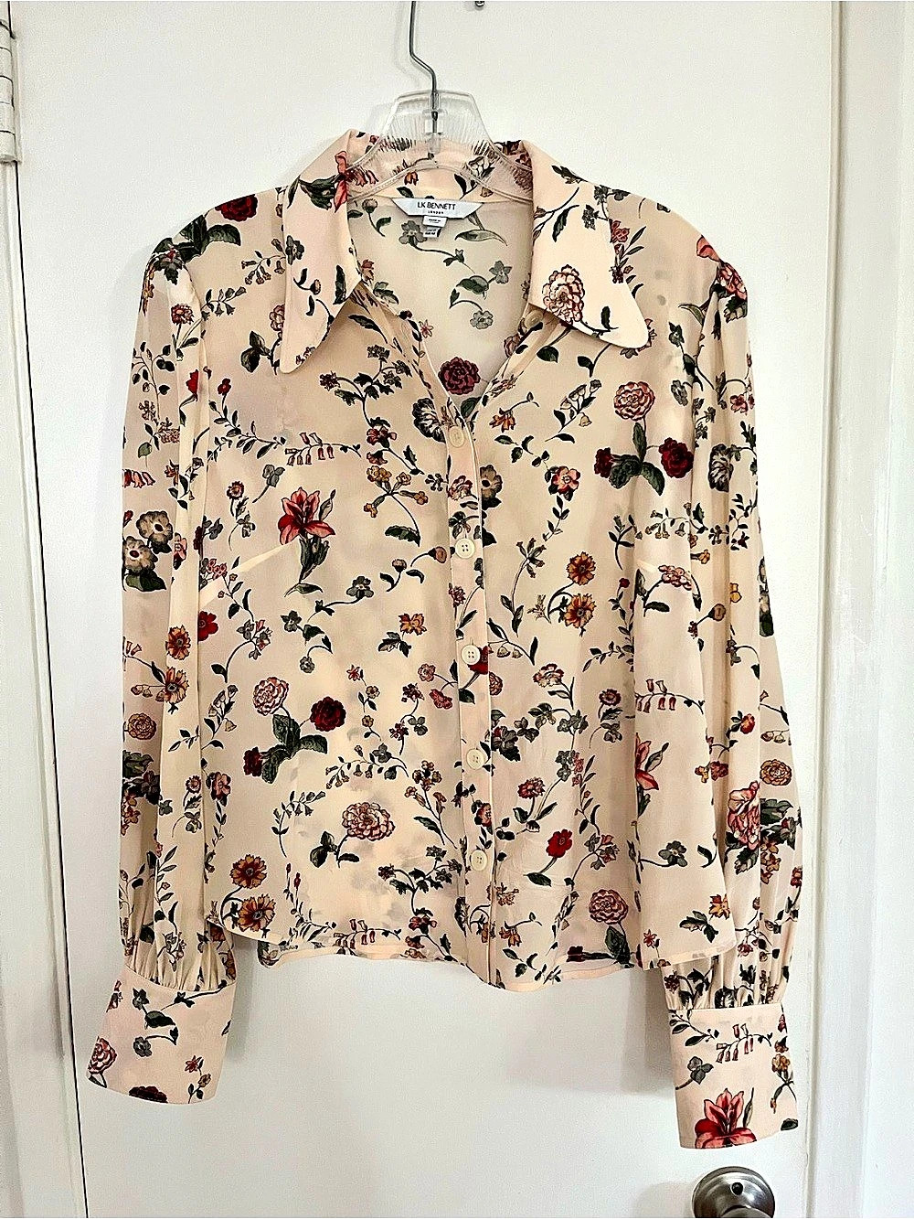 LK Bennett Floral Blouse in Pink & Green Size 10 Like New